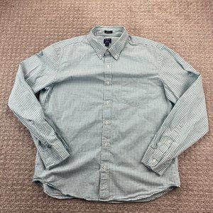 J. Crew Shirt Men Extra Large XL White Teal Checkered Flex Washed Button Up